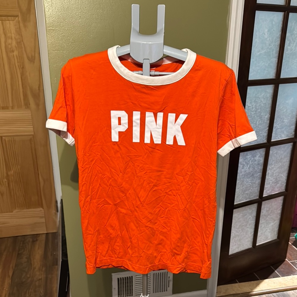 PINK Victoria's Secret Bright Orange Tee with White Trim